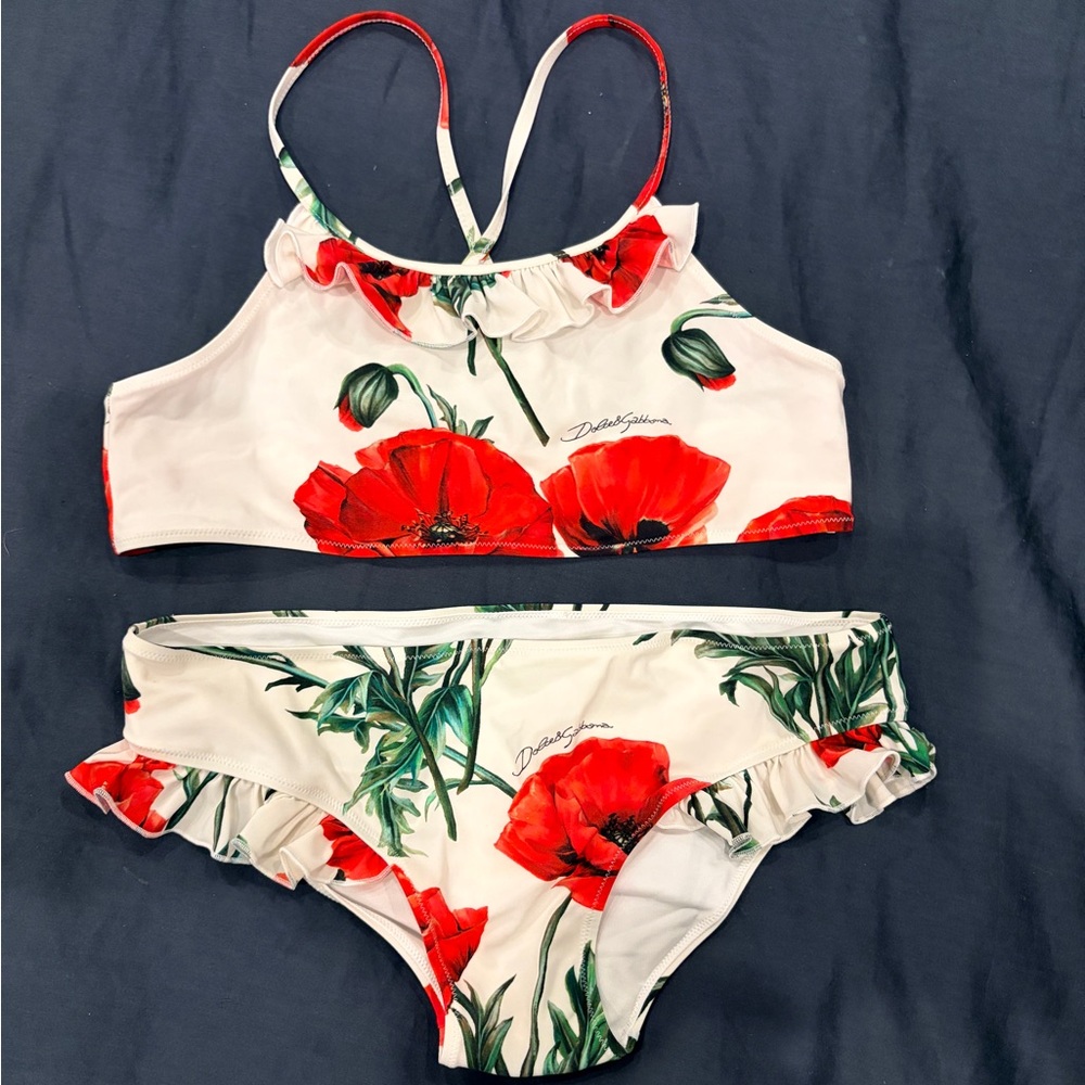 White and Red Floral Bikini Set